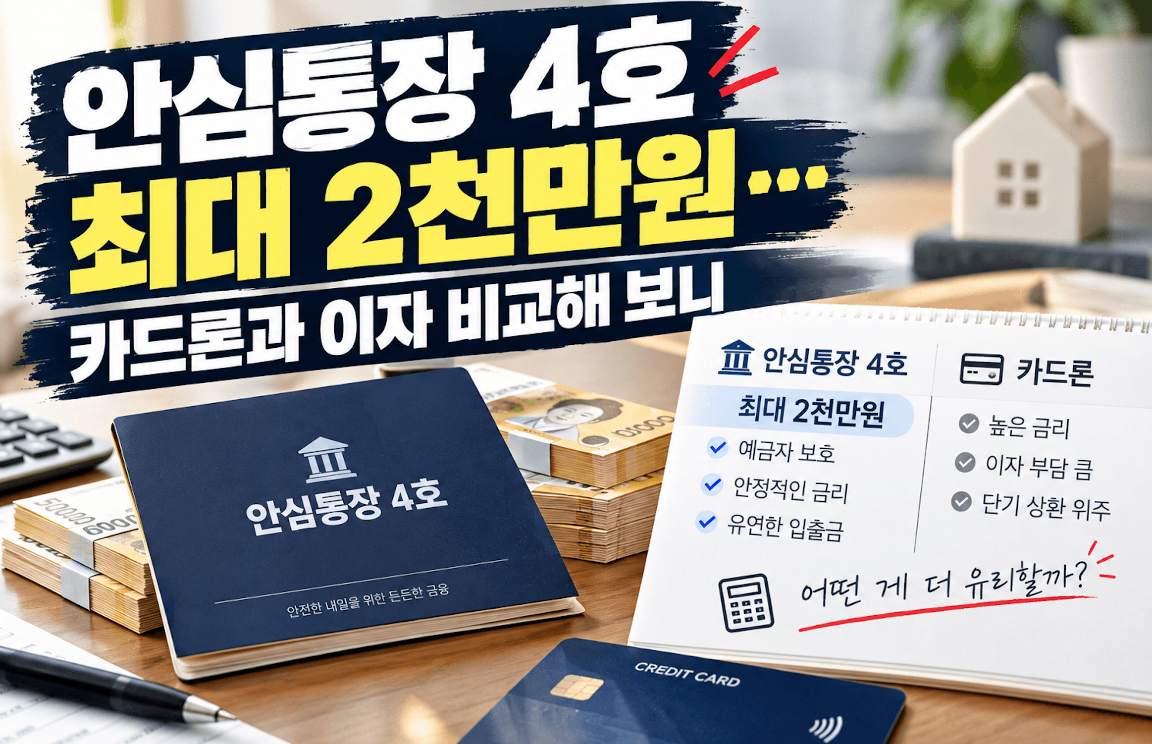 안심통장 4호 최대 2천만 원 대출과 카드론 이자를 비교한 이미지