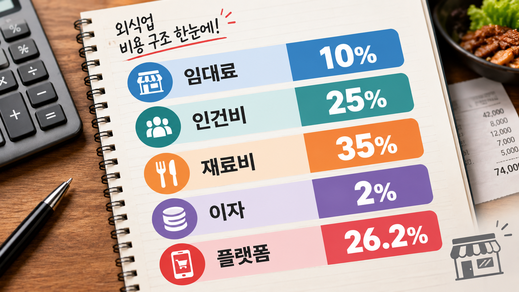 소상공인 비용구조를 임대료·인건비 등 다섯 줄로 정리한 비용표