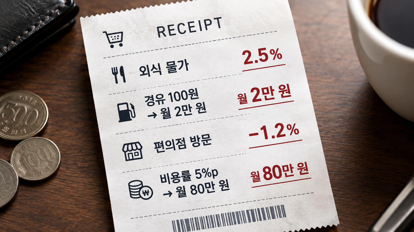 자영업 주간 브리핑 4가지 소식을 정리한 영수증 모양 이미지