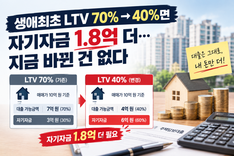 생애최초 LTV 규제 논의 속 주택담보대출 서류와 아파트 열쇠